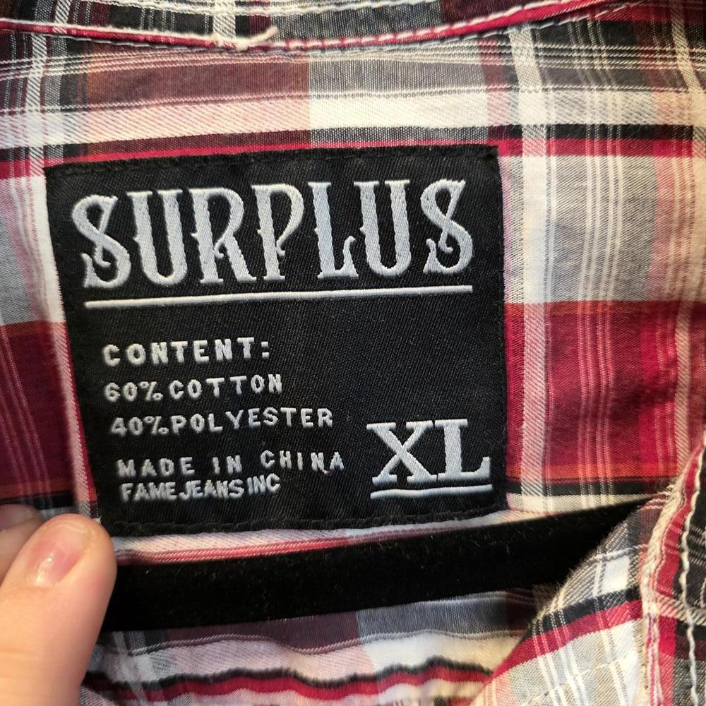 Surplus Men's Red Plaid Button-Up Shirt- XL - Picture 2 of 8